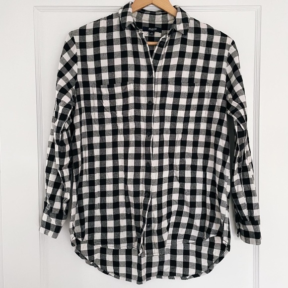 EUC Madewell black and white buffalo check cotton flannel button down - Picture 1 of 4